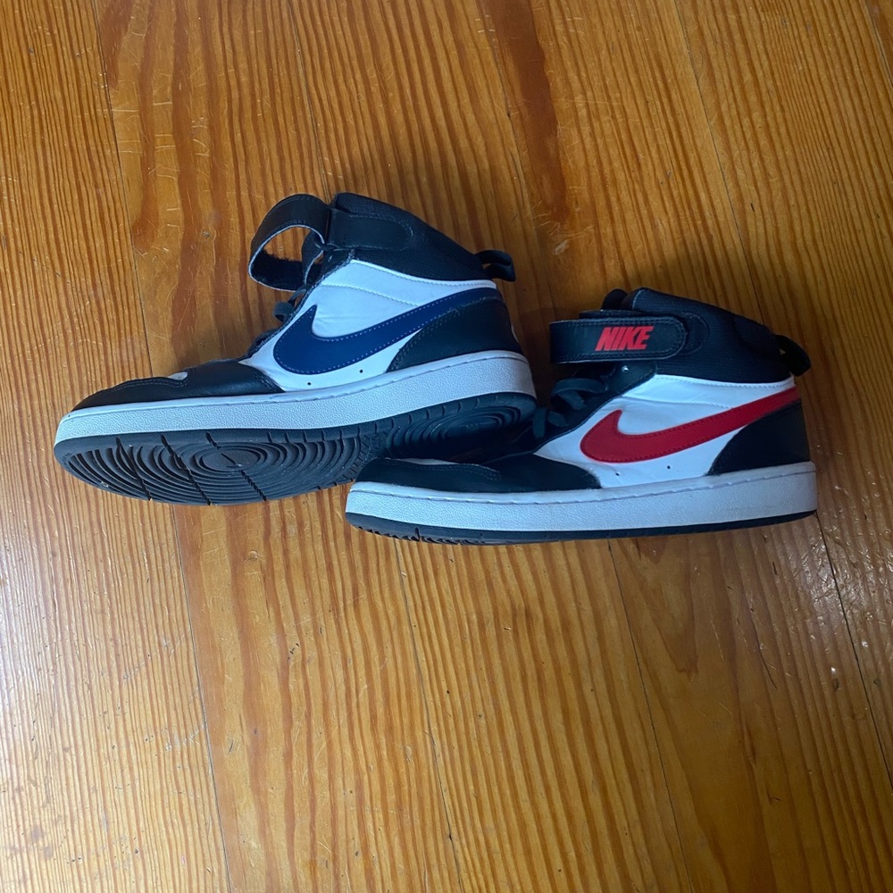 Nike High-Top Sneakers with Red and Blue Swooshes